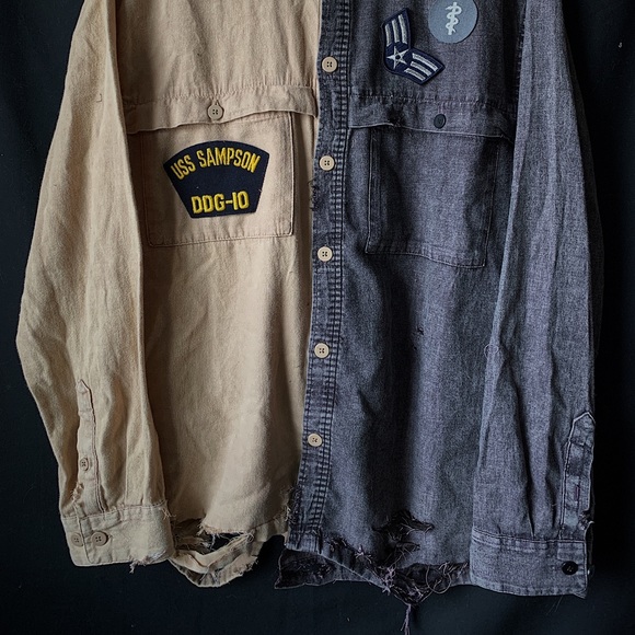 HAND MADE distressed cut n sew button down - Picture 3 of 5